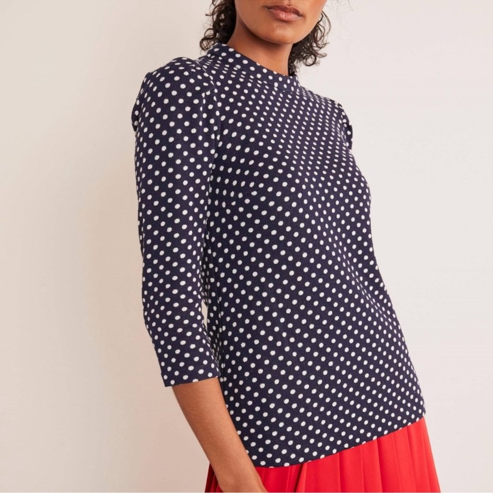 Boden Aria Jersey Jacquard Top Navy Ivory Spot Size 8 - Picture 3 of 14